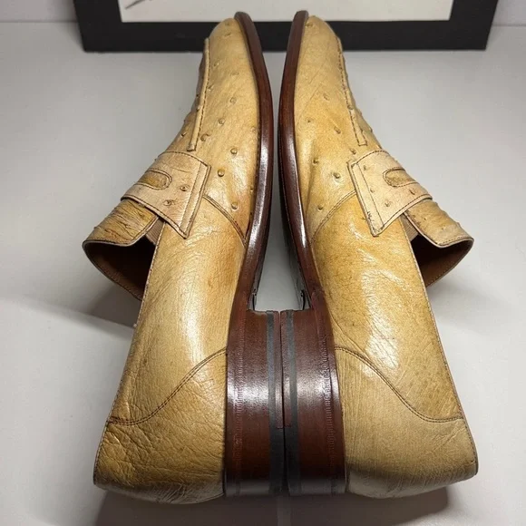 Mezlan Platinum Ostrich Quill Penny Loafers Men’s Size US 10.5 M - Picture 12 of 16